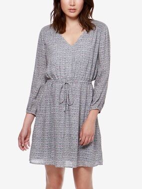 Lucky Brand Purple Patterned Long Sleeve Drawstring Waist Dress